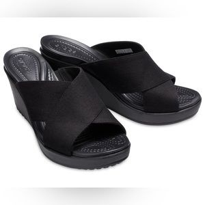 Crocs black wedge sandals
